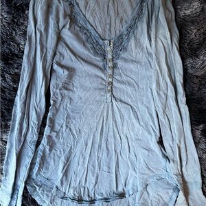 We The Free Blue Buttoned Blouse